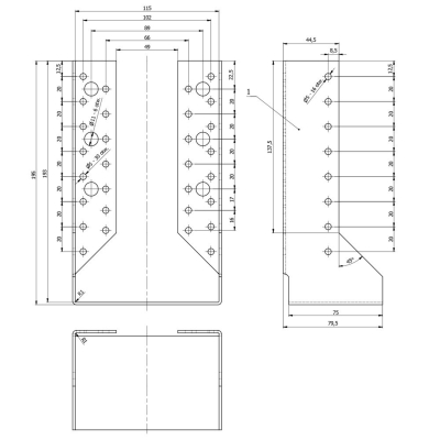 Sabot de charpente galvanisé à ailes intérieures - Larg. 115 x Ht. 193 mm 2