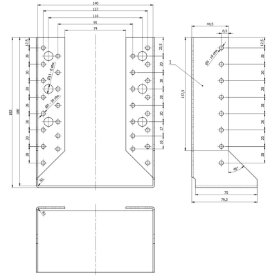Sabot de charpente galvanisé à ailes intérieures - Larg. 140 x Ht. 182 mm 2