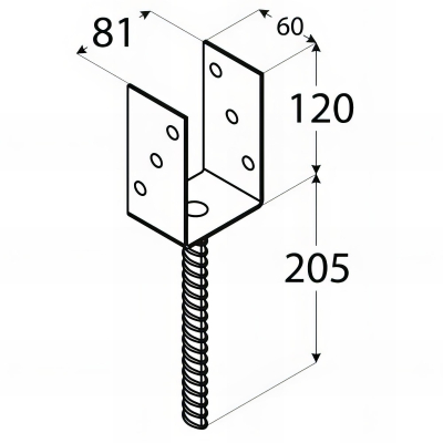 Pied de poteau lourd en U zingué à ancrer - 81 x 120 x 4 mm
