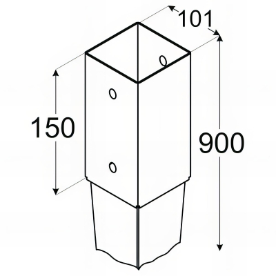 Pied de poteau de jardin carré zingué à enfoncer - 101 x 900 x 2 mm 2