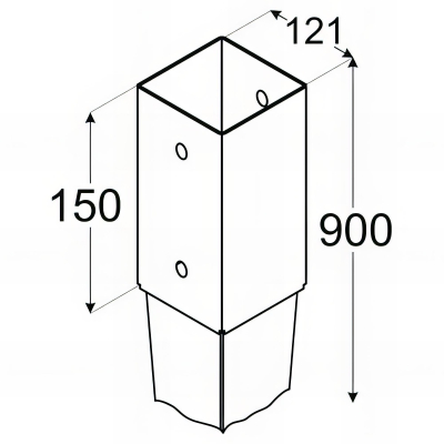 Pied de poteau de jardin carré zingué à enfoncer - 121 x 900 x 2 mm 2