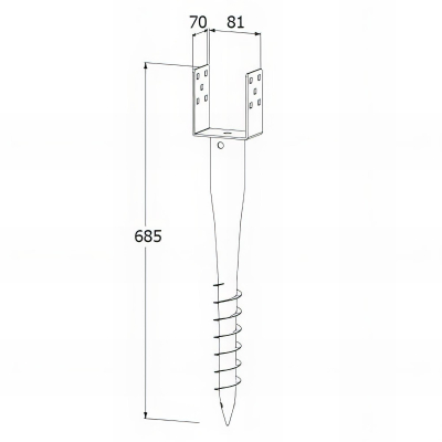 Pied de poteau de jardin en U zingué à tarauder - 80 x 685 x 1,8 mm 2