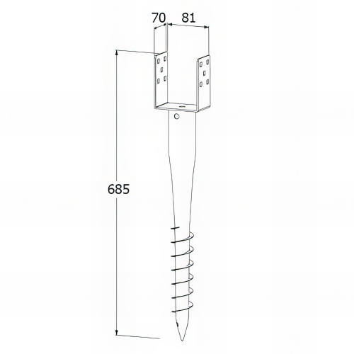 Pied de poteau de jardin en U zingué à tarauder - 80 x 685 x 1,8 mm
