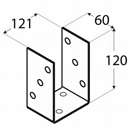 Embase pied de poteau en U zinguée à visser - 121 x 120 x 5 mm