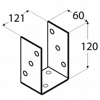 Embase pied de poteau en U zinguée à visser - 121 x 120 x 5 mm
