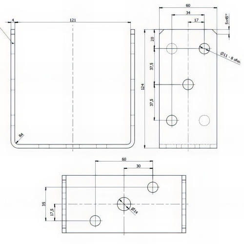 Embase pied de poteau en U zinguée à visser - 121 x 120 x 5 mm