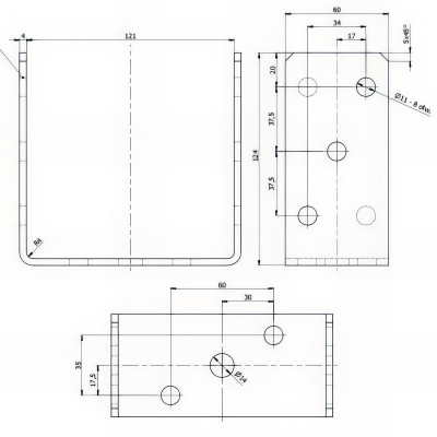 Embase pied de poteau en U zinguée à visser - 121 x 120 x 5 mm