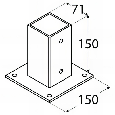 Pied de poteau carré zingé à visser - 71 x 150 x 2 mm 2