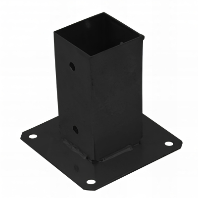 Pied de poteau carré zingé noir à visser - 71 x 150 x 1,8 mm