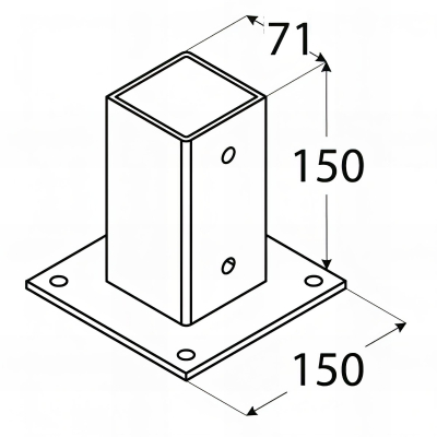Pied de poteau carré zingé noir à visser - 71 x 150 x 1,8 mm 2