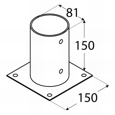 Pied de poteau rond zingé à visser - 81 x 150 x 2 mm 2