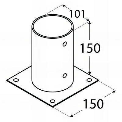 Pied de poteau rond zingé à visser - 101 x 150 x 2 mm 2