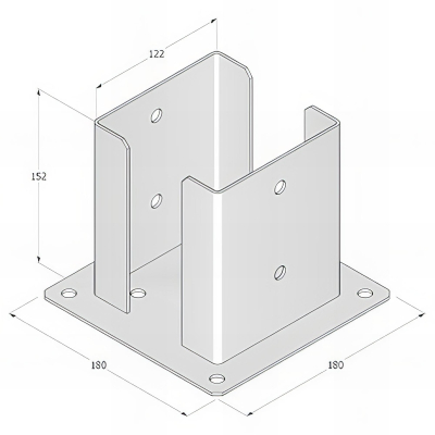Pied de poteau fendu carré galvanisé à visser - 122 x 150 x 2,5 mm 2