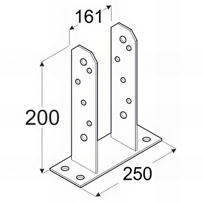 Embase pied de poteau en TT zinguée à visser - 160 x 200 x 50 x 5,0 mm 2