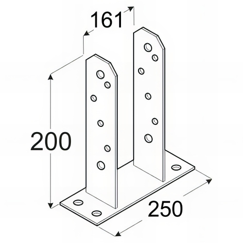 Embase pied de poteau en TT zinguée à visser - 160 x 200 x 50 x 5,0 mm