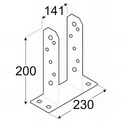 Embase pied de poteau en TT zinguée à visser - 141 x 200 x 5 mm 2
