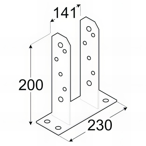 Embase pied de poteau en TT zinguée à visser - 141 x 200 x 5 mm