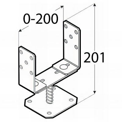 Pied de poteau en U réglable de 96 à 200 mm galvanisé à visser - 96-200 mm 2