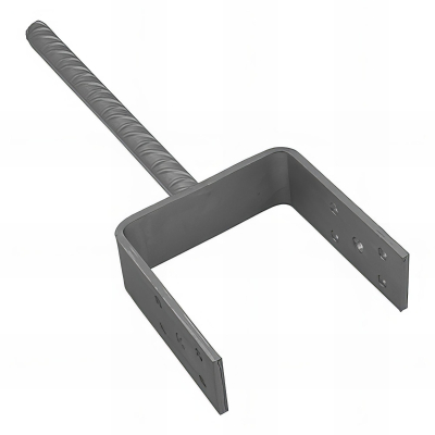 Pied de poteau léger en U zingué à ancrer - 101 x 100 x 5 mm