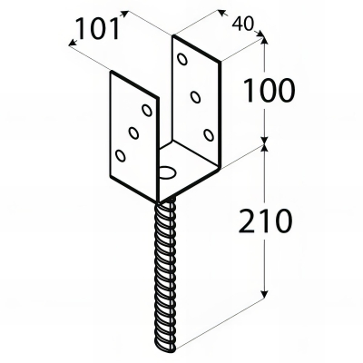Pied de poteau léger en U zingué à ancrer - 101 x 100 x 5 mm 2