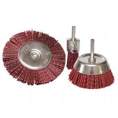 Lot de 3 brosses sur tige fil nylon pour décapage doux bois et métaux - 0123.01 - Leman