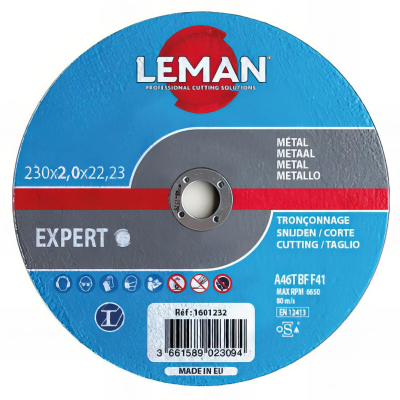 25 disques à tronçonner métal à moyeu plat - D. 115 x Al. 22,23 x Ep. 1,6 mm - 1601111 - Leman