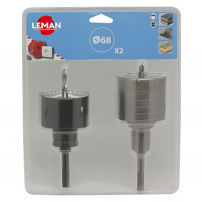 Blister 2 trépans sds+ HM HSS bi-métal D. 68 mm spécial boitier électrique - 2.3864068 - Leman