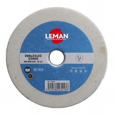 Meule vitrifiée blanche à eau D. 200 x Al. 32 x Ep. 20 mm Gr. 60 - 22016 - Leman