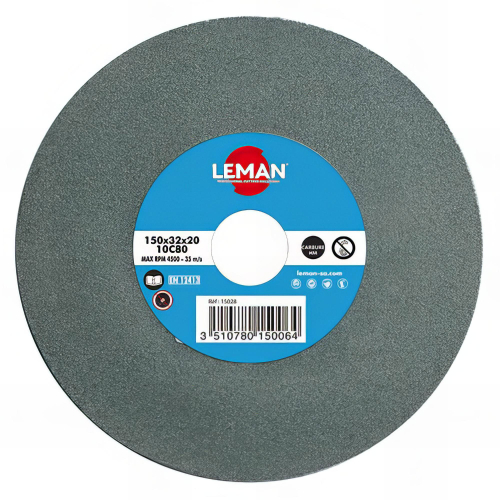 Meule vitrifiée verte carbure HM à sec D. 200 x Al. 32 x Ep. 25 mm Gr. 120 - 22529 - Leman