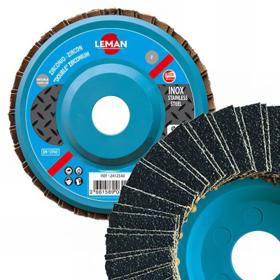 Lot de 10 disques à doubles lamelles zirconium plats pour Inox - D. 125 x Al. 22,23 mm Gr. 120 - 2412512 - Leman