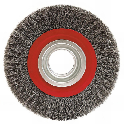 Brosse circulaire fil acier ondulé pour touret 0,30 mm D. 150 mm Al. 16/20/25 mm Ep.20 mm métal - Décapage dur - 410.150 - Leman