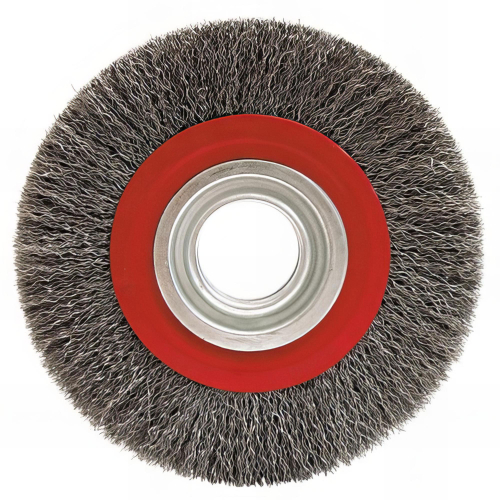 Brosse circulaire fil acier ondulé pour touret 0,30 mm D. 150 mm Al. 16/20/25 mm Ep.20 mm métal - Décapage dur - 410.150 - Leman