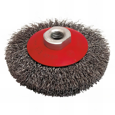 Lot de 4 brosses cuvettes pour meuleuse fil acier ondulé 0,30 mm D. 100 mm M14 pour métal - Décapage dur - 520.100V - Leman