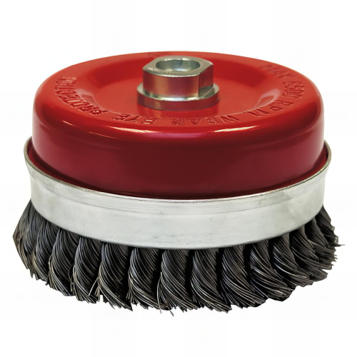 Brosse conique pour meuleuse fil acier torsadé 0,50 mm D. 80 mm M14 pour métal - Décapage extra dur - 530.080 - Leman