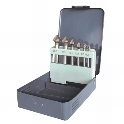 Coffret 6 fraises coniques métal HSS 6,3 - 8,3 - 10,4 - 12,4 - 16,5 et 20,5 m - 808.000.06 - Leman