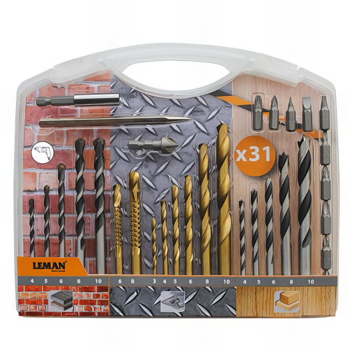 Coffret de forets pour bois - béton - métal - 31 pièces - 808.000.31 - Leman