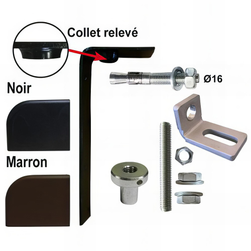 Pivot de portail bois avec seuil à cheviller - Kit fixation haute et basse