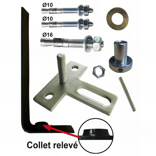 Pivot de portail bois avec seuil à cheviller - Kit fixation haute et basse