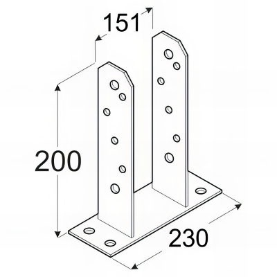 Embase pied de poteau en TT zinguée à visser - 150 x 200 x 50 x 5,0 mm 2