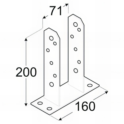Embase pied de poteau en TT zinguée à visser - 71 x 200 x 5 mm 2