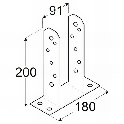 Embase pied de poteau en TT zinguée à visser - 91 x 200 x 5 mm 2