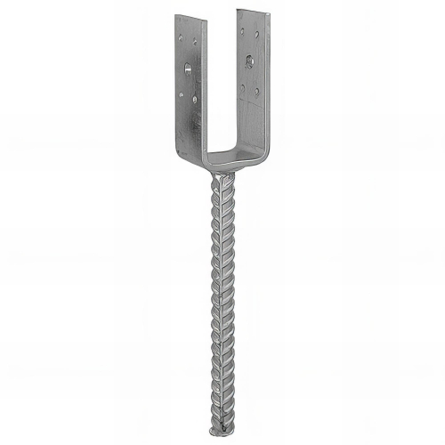 Pied de poteau léger en U zingué à ancrer - 51 x 100 x 5 mm