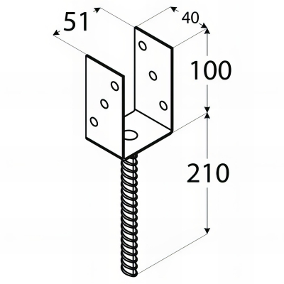 Pied de poteau léger en U zingué à ancrer - 51 x 100 x 5 mm 2