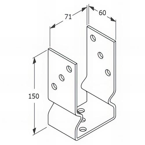 Embase pied de poteau en U avec support zinguée à visser - 71 x 150 x 60 x 4,0 mm