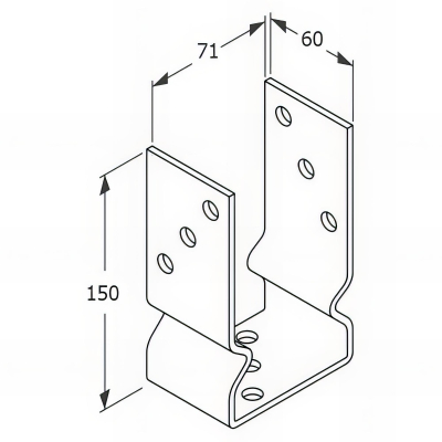 Embase pied de poteau en U avec support zinguée à visser - 71 x 150 x 60 x 4,0 mm
