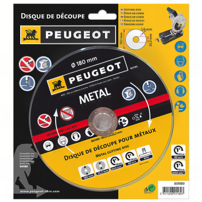 Disque à tronçonner D. 180 x 1,6 x 22,2 - Métal - 801180 - Peugeot