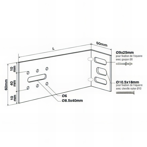 50 équerres de bardage - L. 200 mm