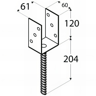 Pied de poteau lourd en U zingué à ancrer - 61 x 120 x 4 mm 2