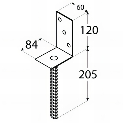 Pied de poteau lourd en L zingué à ancrer - 84 x 130 x 5 mm