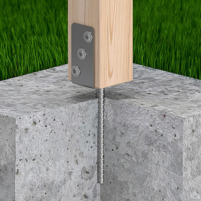 Pied de poteau lourd en L zingué à ancrer - 84 x 130 x 5 mm